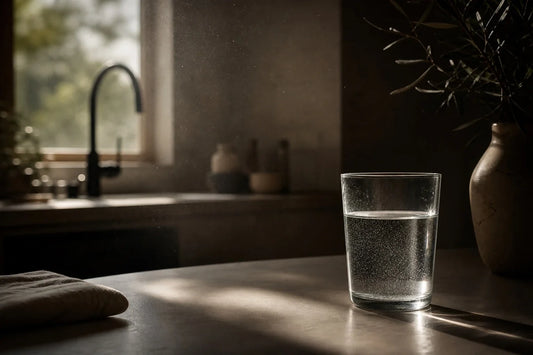 Tap water pouring into a glass